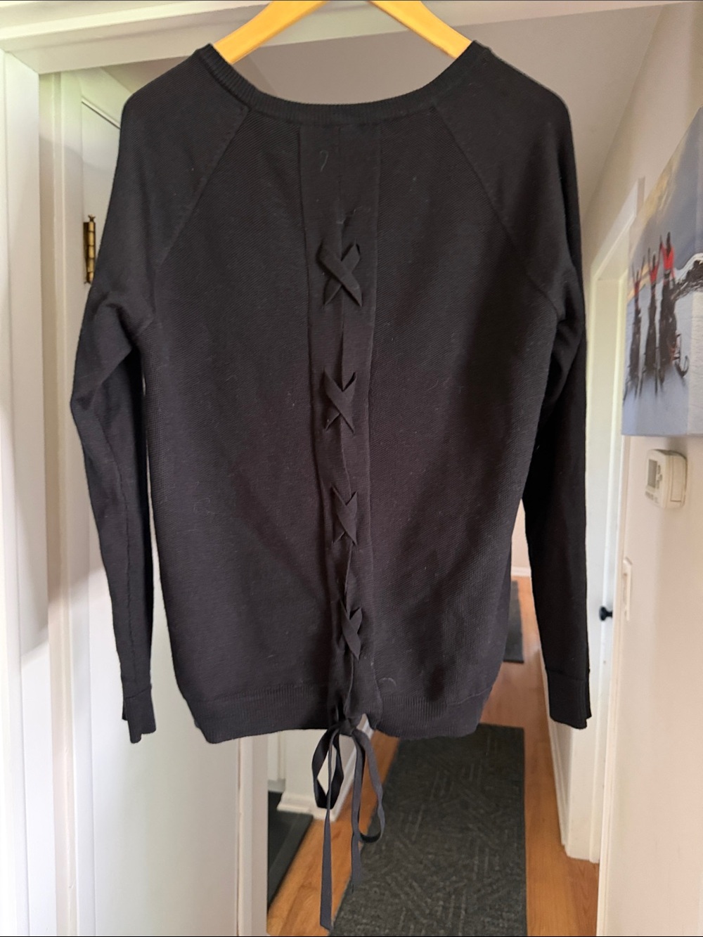 Black Men’s Crewneck Sweater with Back Lace-Up Detail
